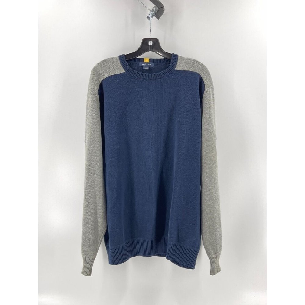 Nautica Men's 100% Cotton Navy Blue Gray Long Sleeve Knit Sweater Size Medium - Picture 2 of 9